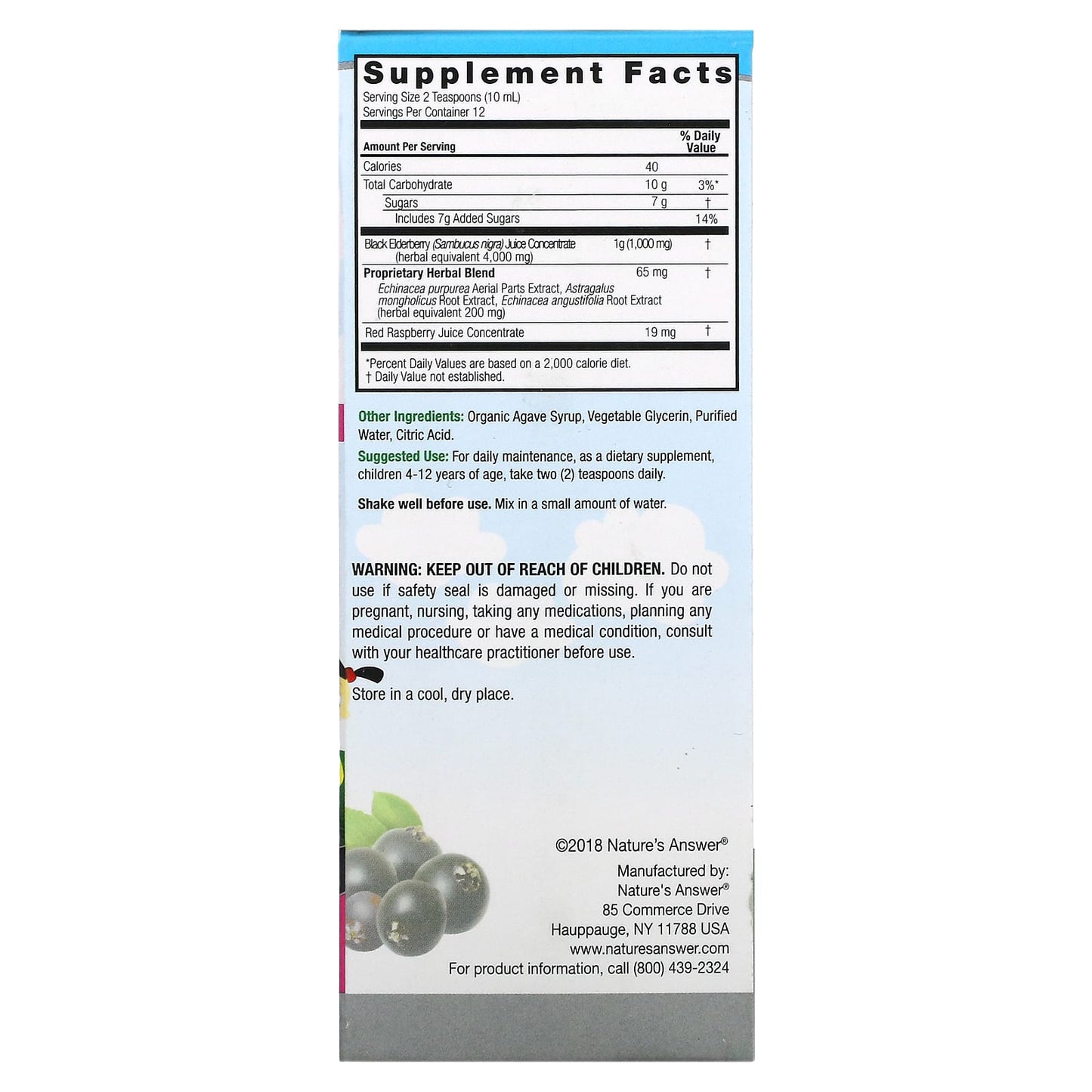 Nature’s Answer, Sambucus Kids, 4 Oz UPC 083000260445 | Hilife Vitamins