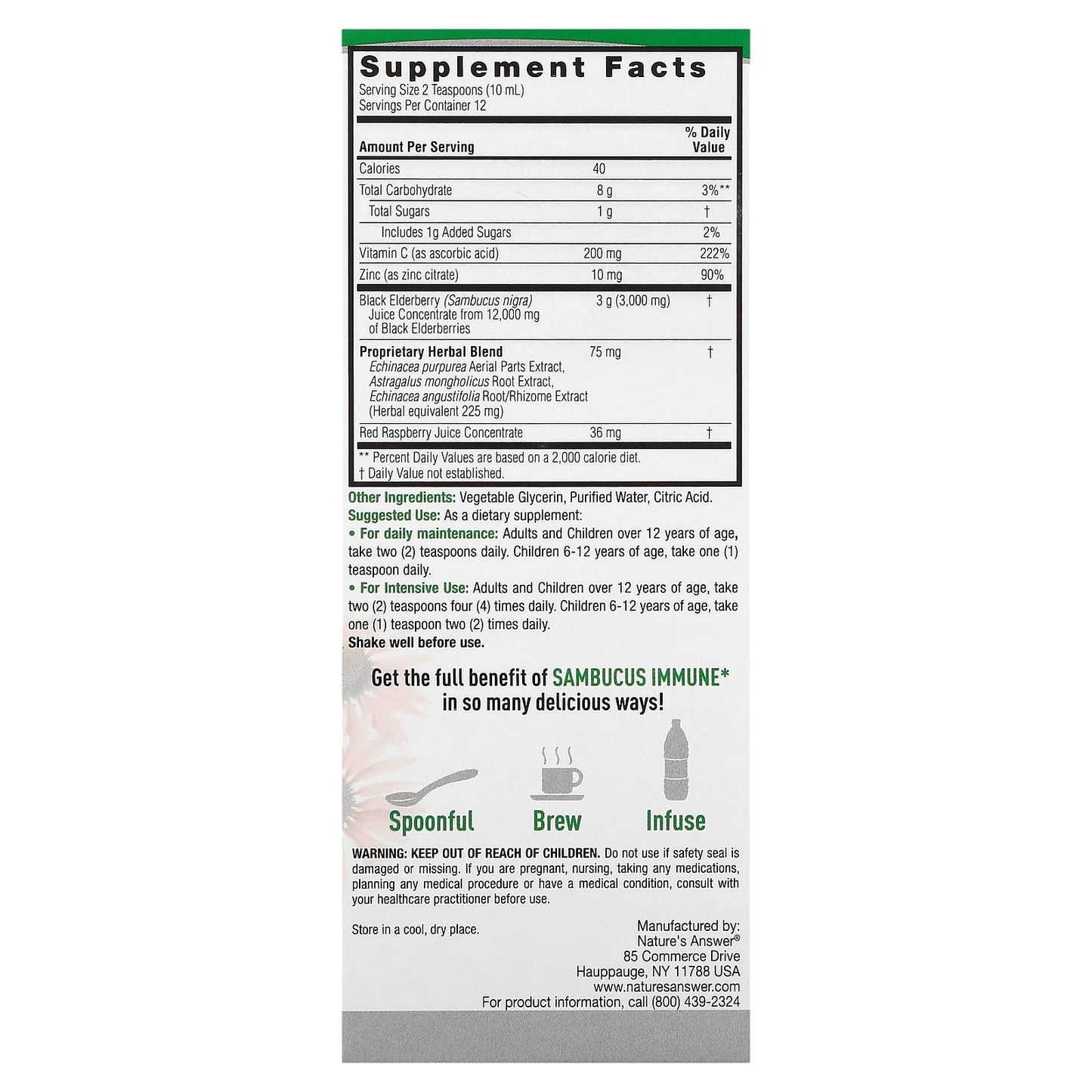 Nature’s Answer, Sambucus Immune Support, 4 Oz UPC 083000260469 | Hilife Vitamins