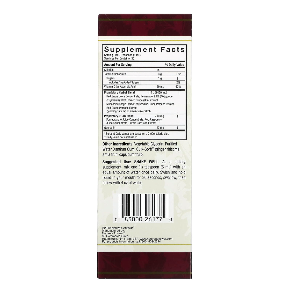 Nature’s Answer, Resveratrol Reserve, 5 Oz UPC 083000261770 | Hilife Vitamins