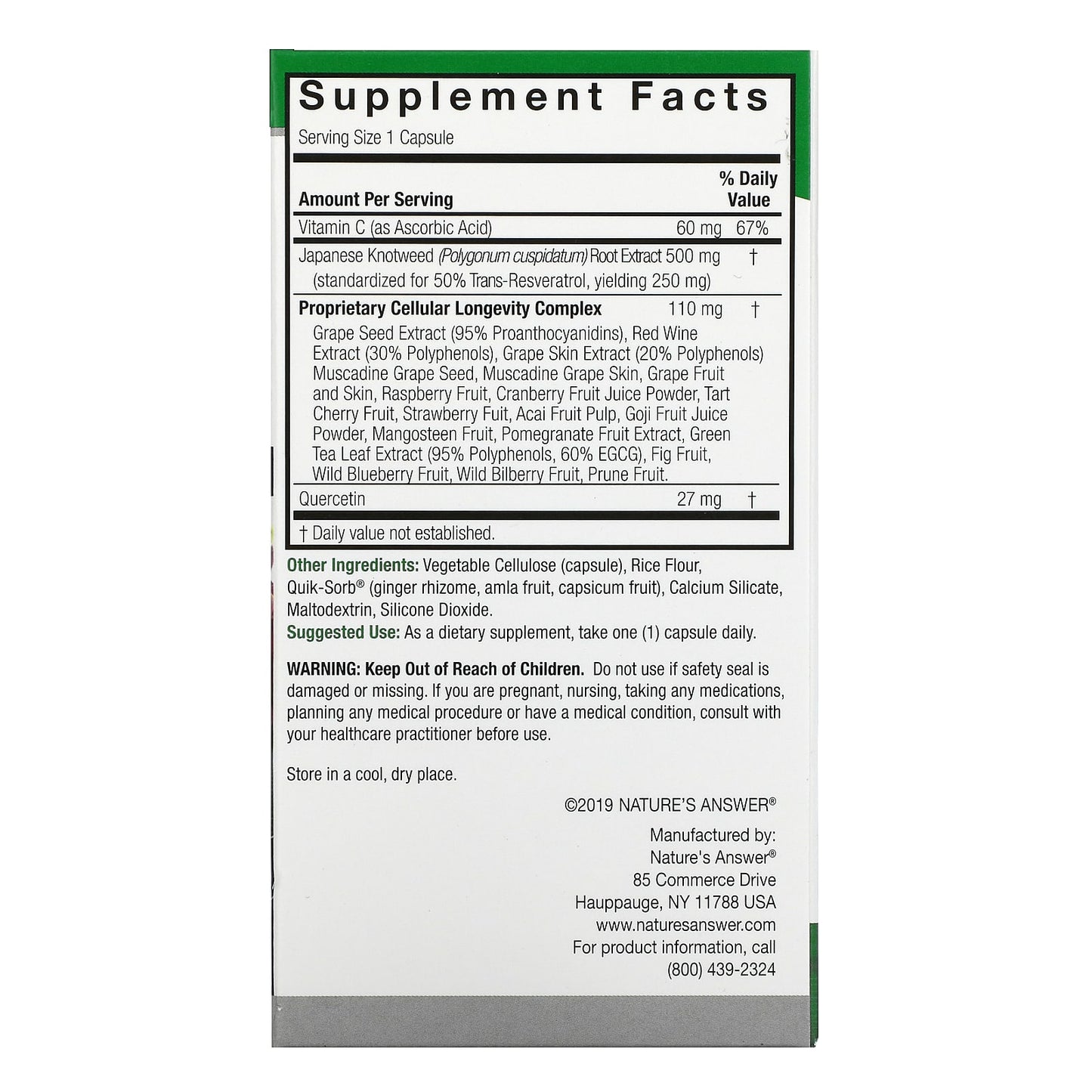 Nature’s Answer, Resveratrol 250 mg, 60 Capsules UPC 083000261794 | Hilife Vitamins