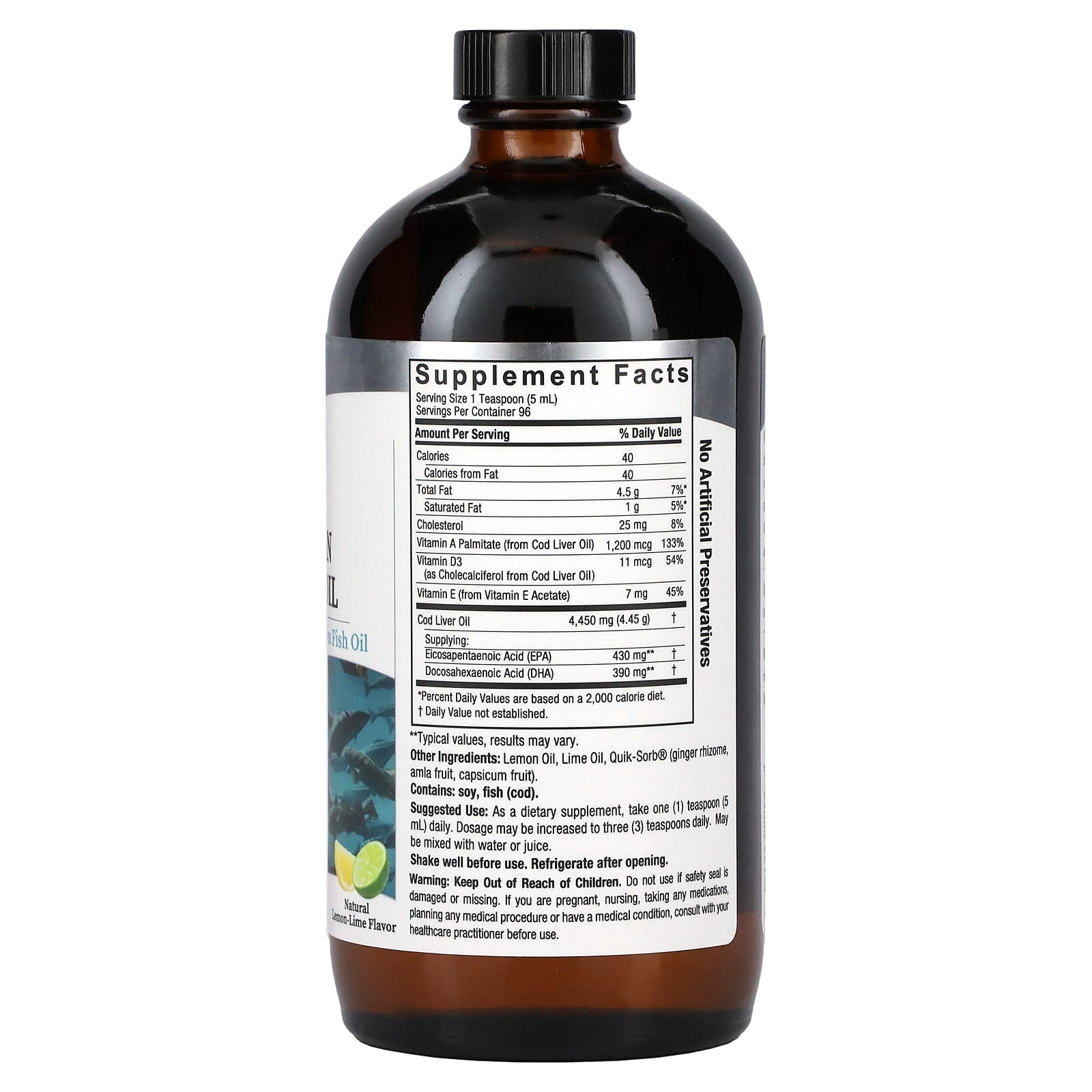 Nature’s Answer, Liquid Norwegian Cod Liver Oil Lemon Lime, 16 Oz UPC 083000261800 | Hilife Vitamins