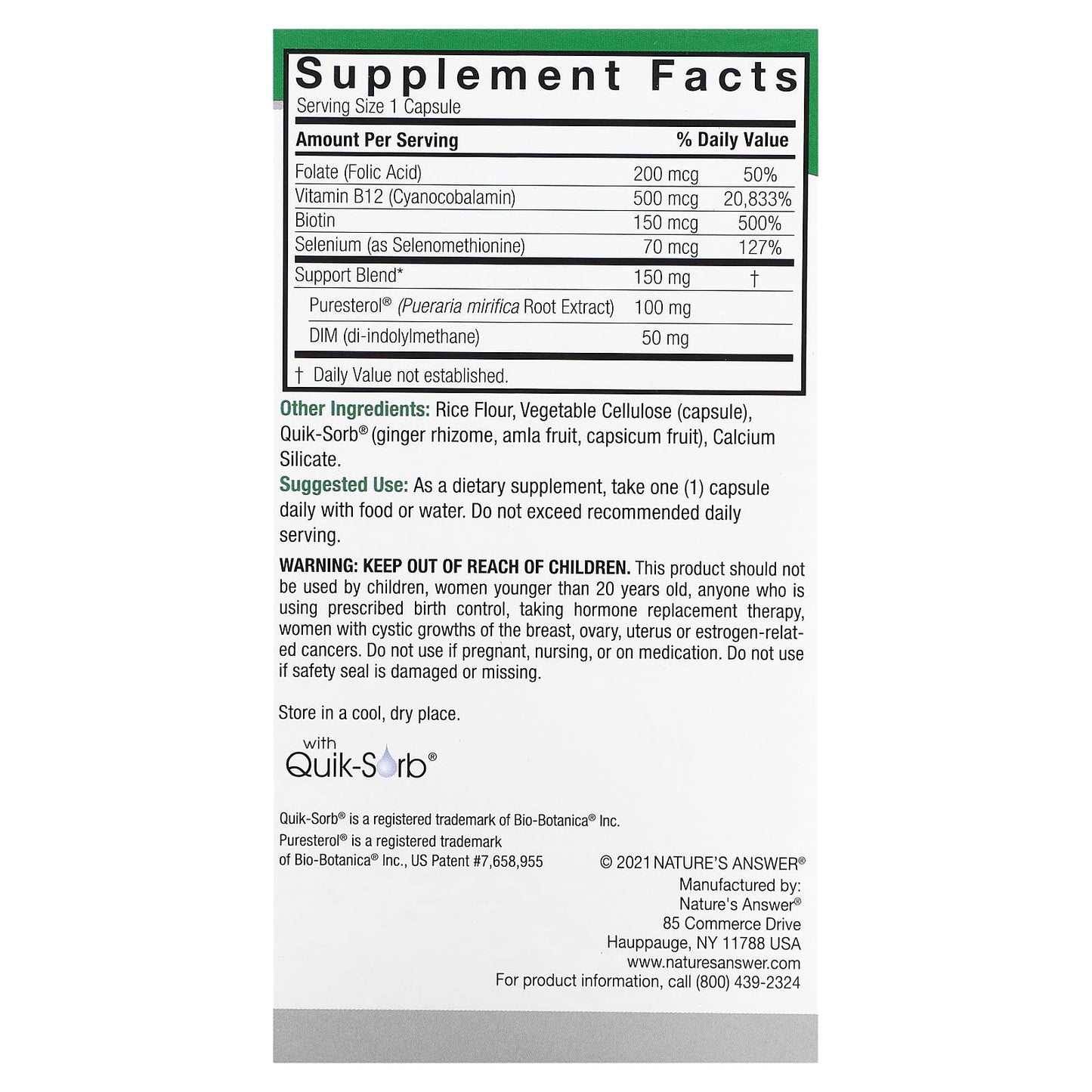 Nature’s Answer, Pueraria Mirifica, 60 Capsules UPC 083000261879 | Hilife Vitamins