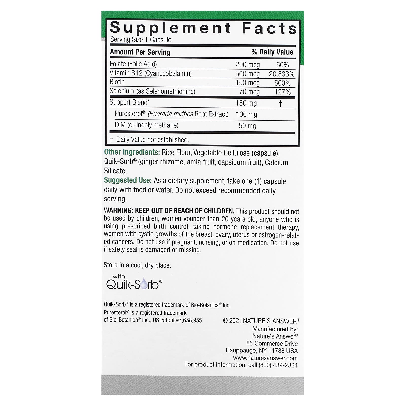 Nature’s Answer, Pueraria Mirifica, 60 Capsules UPC 083000261879 | Hilife Vitamins