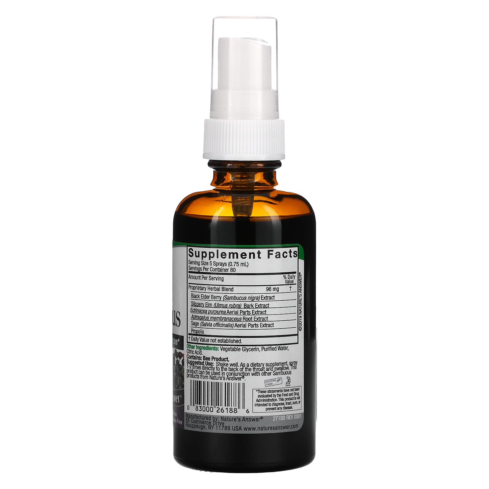 Nature’s Answer, Sambucus Extract Spray, 2 Oz UPC 083000261886 | Hilife Vitamins