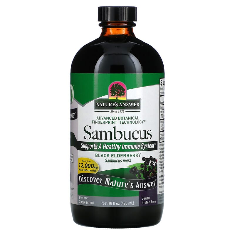 Nature's Answer, Sambucus, Black Elderberry, 12,000 mg, 16 fl oz (480 ml) UPC 083000262203 | Hilife Vitamins