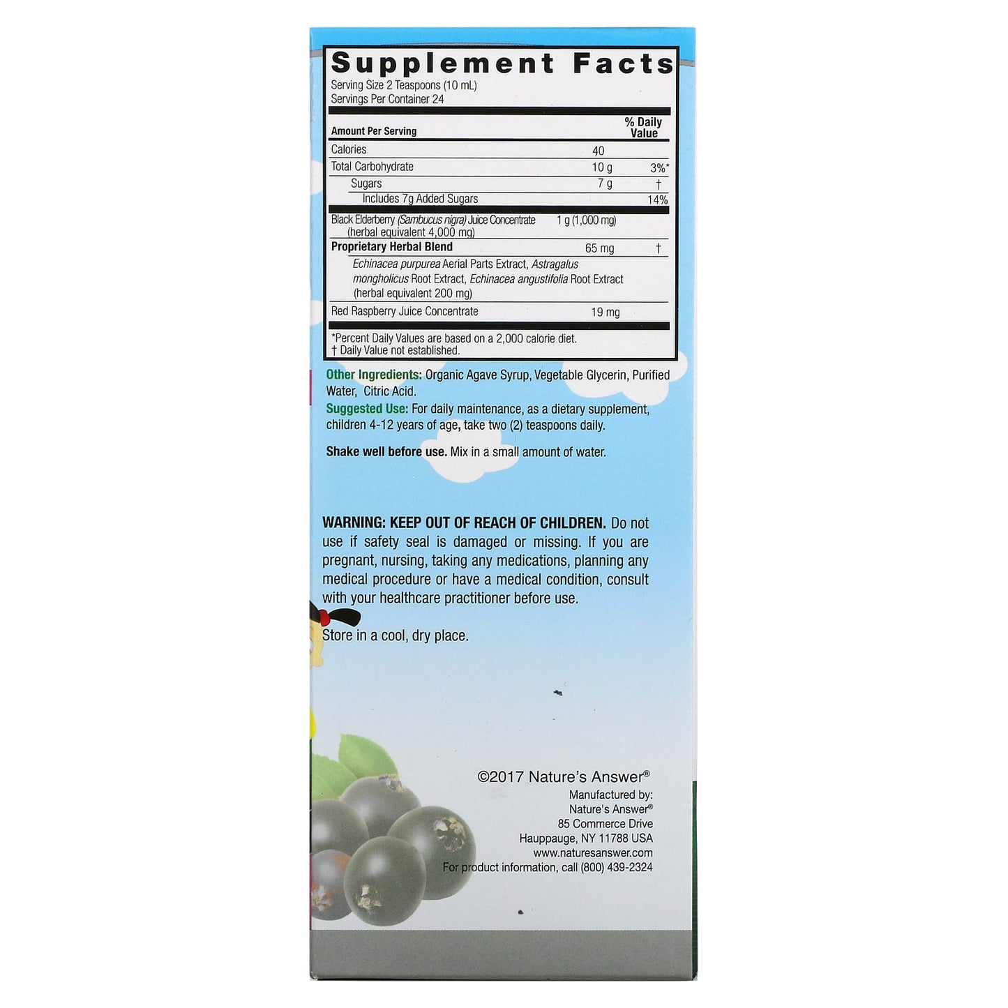 Nature's Answer, Sambucus Kids Formulas, 8 Oz UPC 083000262210 | Hilife Vitamins