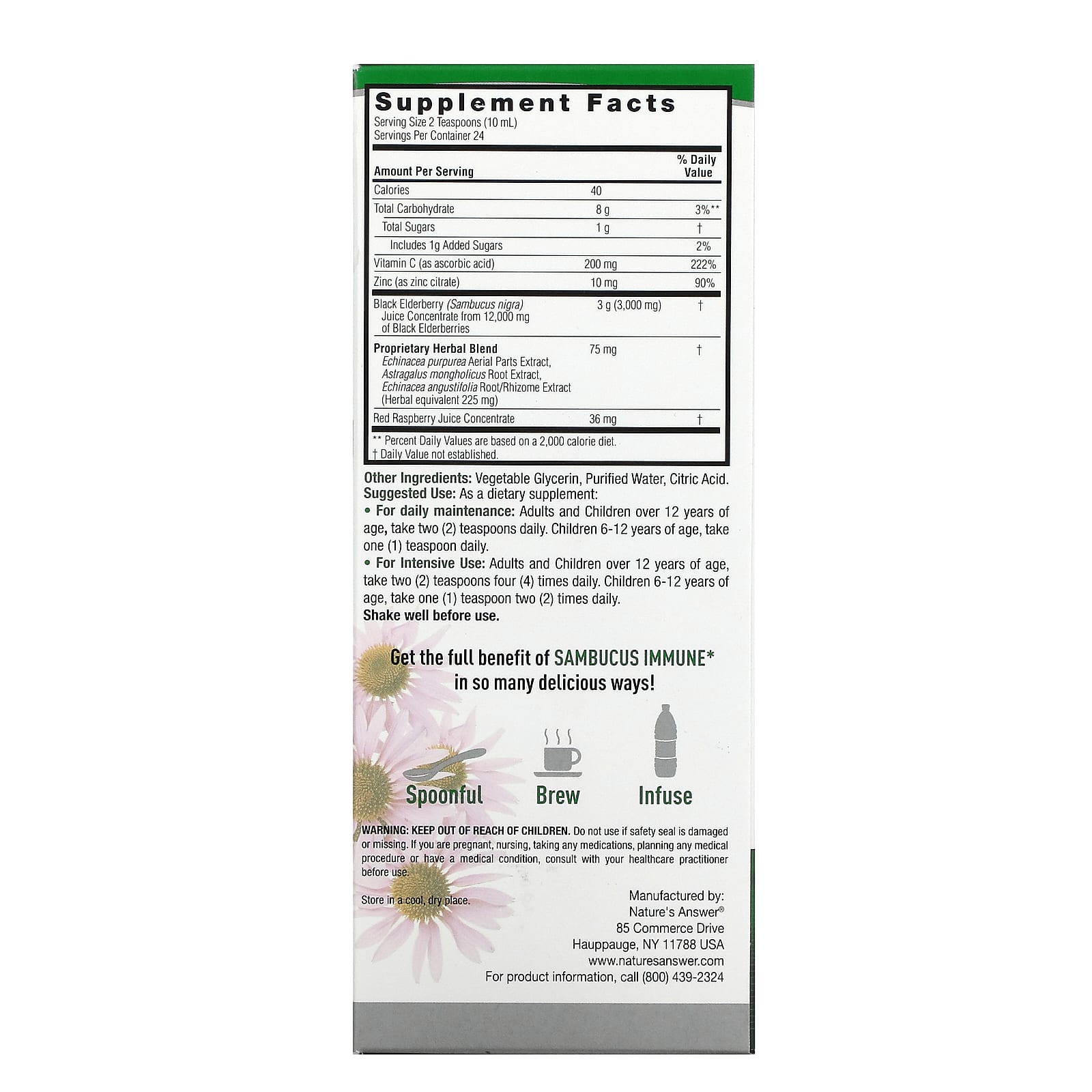 Nature's Answer, Sambucus Immune, Black Elderberry, 12,000 mg, 8 Oz UPC 083000262227 | Hilife Vitamins