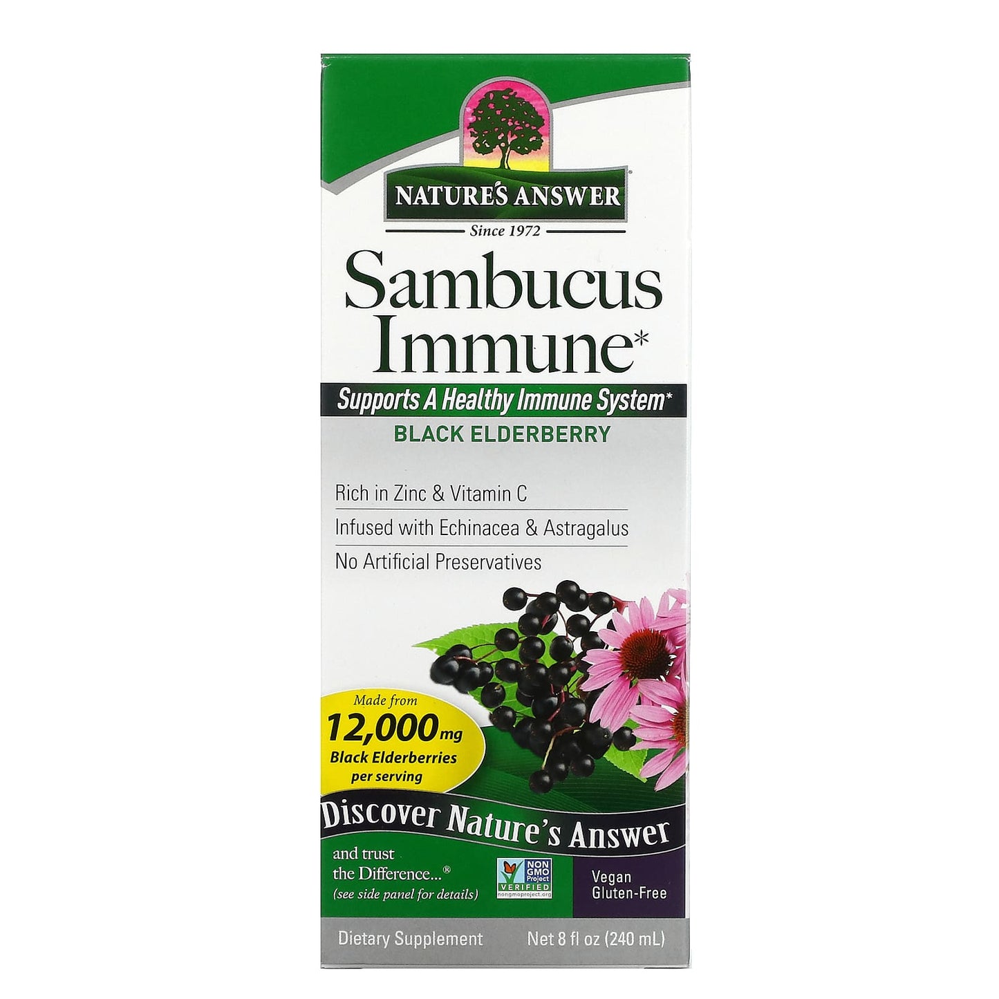 Nature's Answer, Sambucus Immune, Black Elderberry, 12,000 mg, 8 Oz UPC 083000262227 | Hilife Vitamins