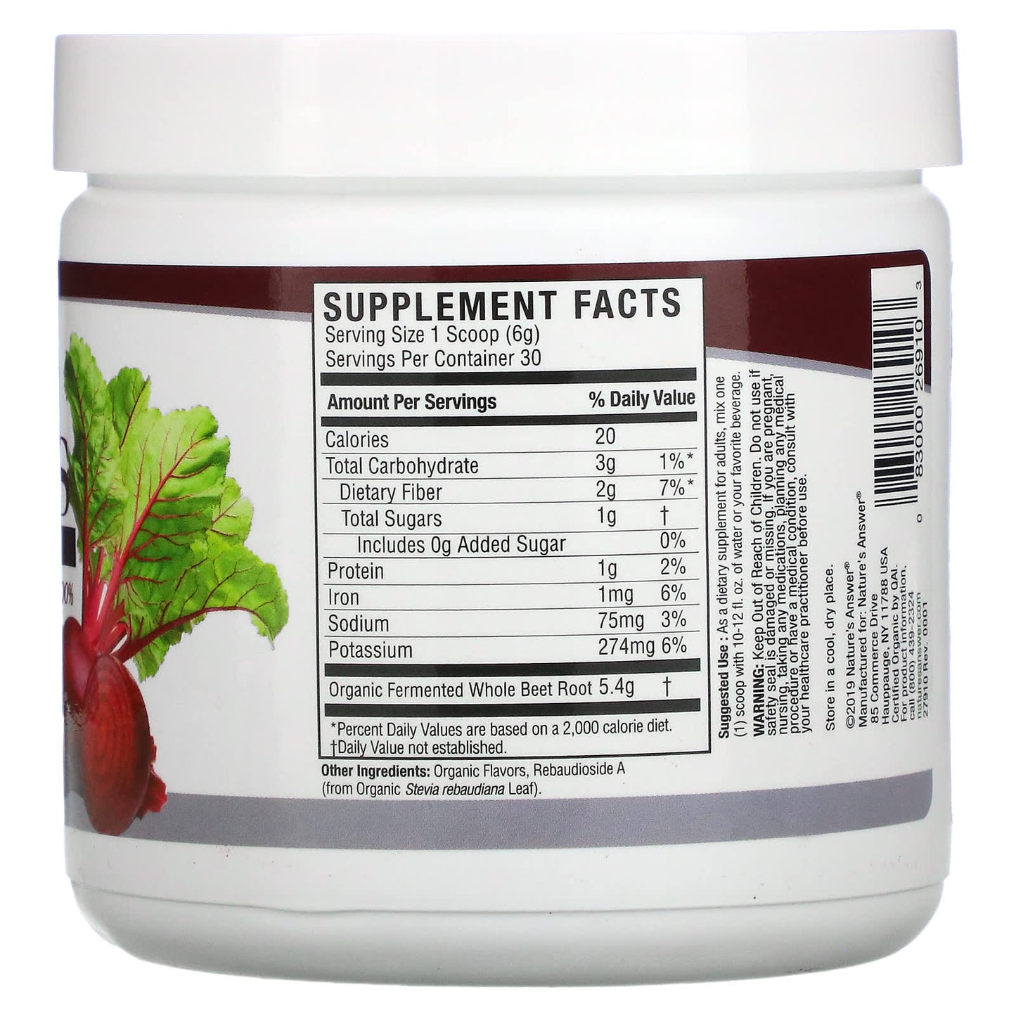 NATURE'S ANSWER, Whole Beets Powder, 6.34 Oz UPC 083000269103 | Hilife Vitamins