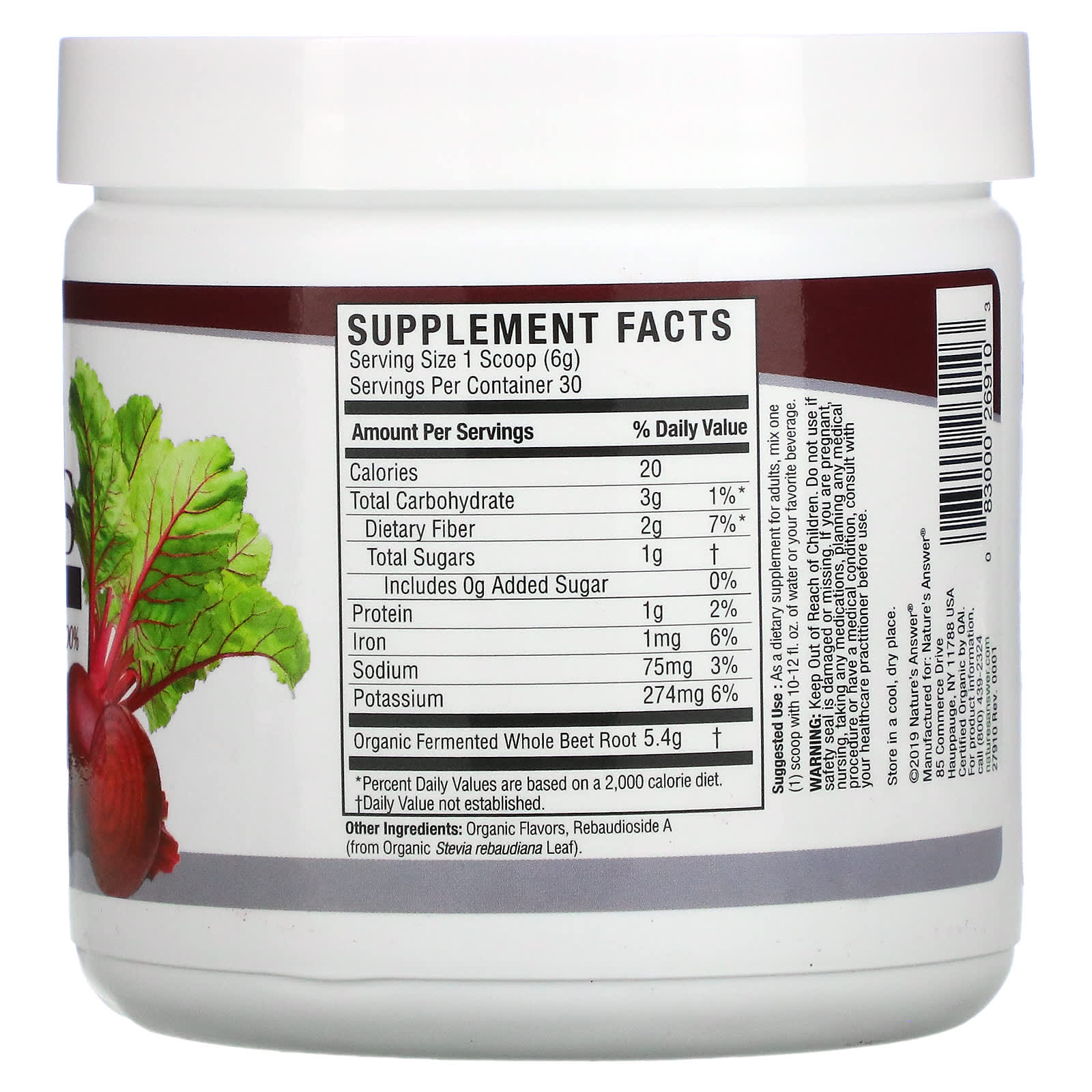 NATURE'S ANSWER, Whole Beets Powder, 6.34 Oz UPC 083000269103 | Hilife Vitamins