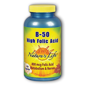 Nature’s Life, B-Complex High Folic Acid 50 mg, 250 Capsules - 040647001404 | Hilife Vitamins