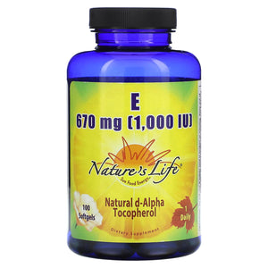 Nature’s Life, E D-Alpha & Mixed Tocopherols 1000 iu, 100 Softgels - 040647002104 | Hilife Vitamins