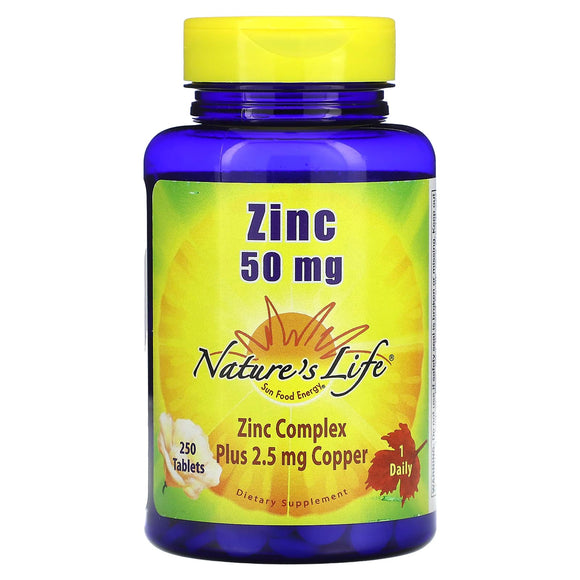Nature’s Life, Zinc 50mg, 250 Tablets - 040647002982 | Hilife Vitamins