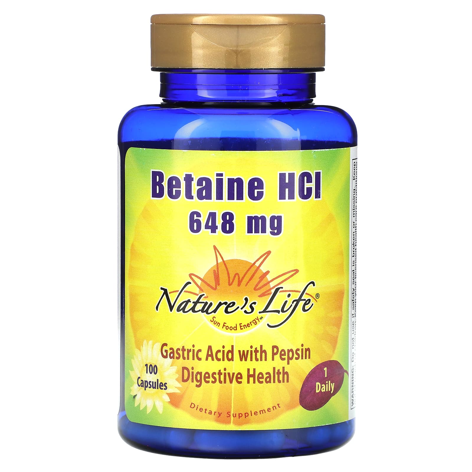 Nature’s Life, Betaine Hcl 648 mg, 100 Capsules UPC 040647004092 | HiLife Vitamins