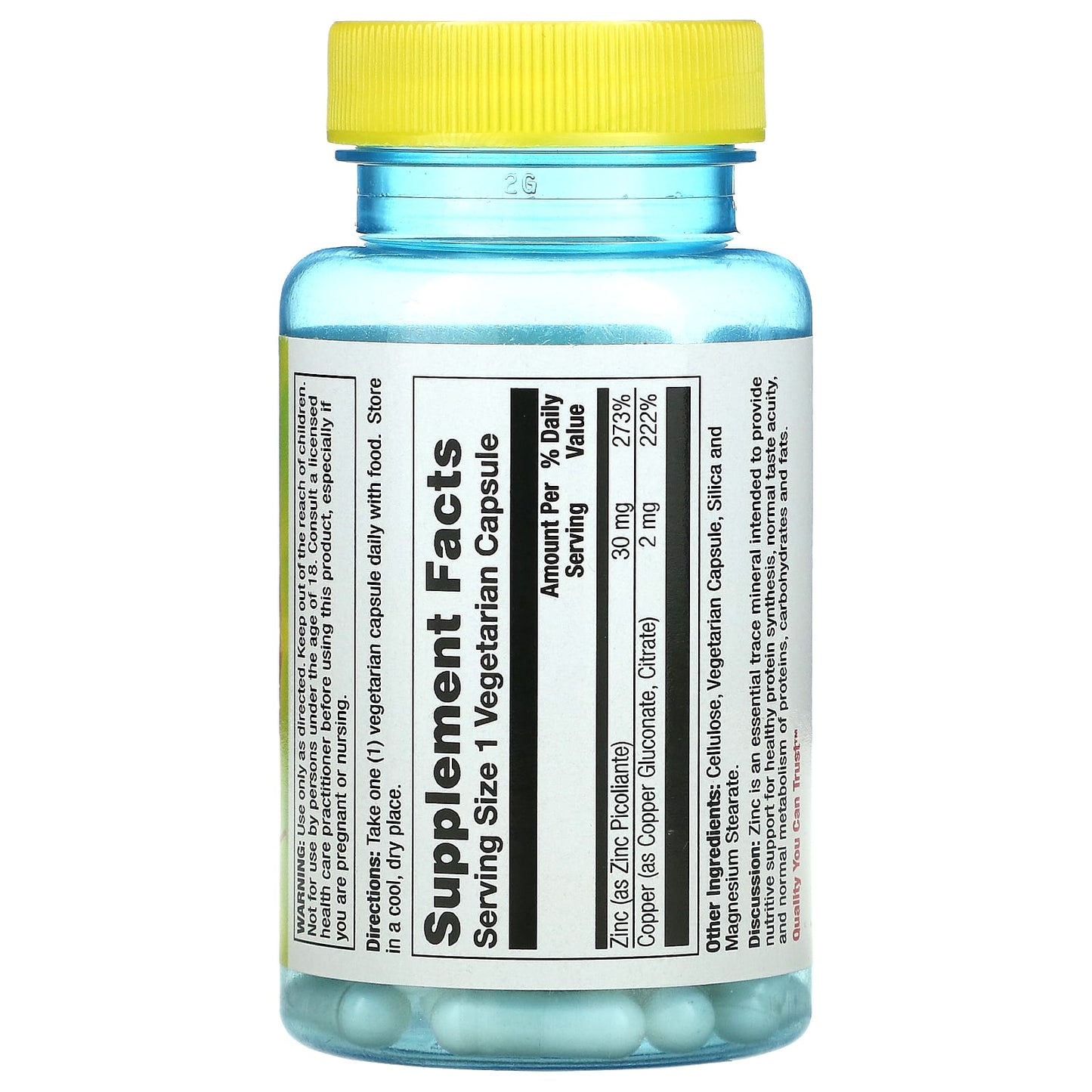 Nature’s Life, Zinc Picolinate 30mg, 50 Capsules UPC 040647004344 | HiLife Vitamins