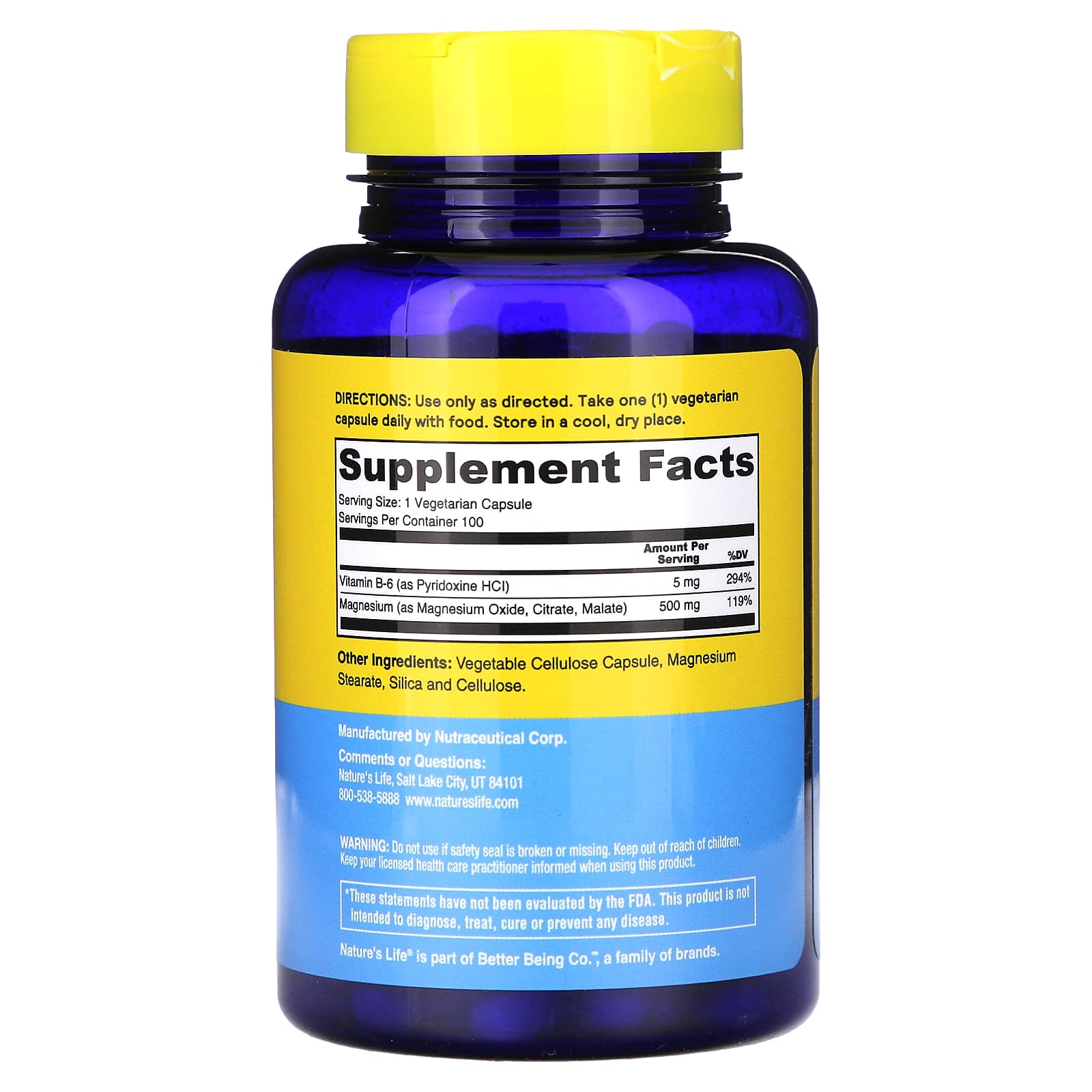 Nature’s Life, Magnesium, 500 mg, 100 Capsules - 040647004375 | Hilife Vitamins