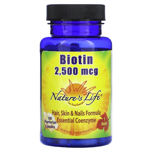 Nature’s Life, Biotin 2500mcg, 100 Capsules - 040647006492 | Hilife Vitamins