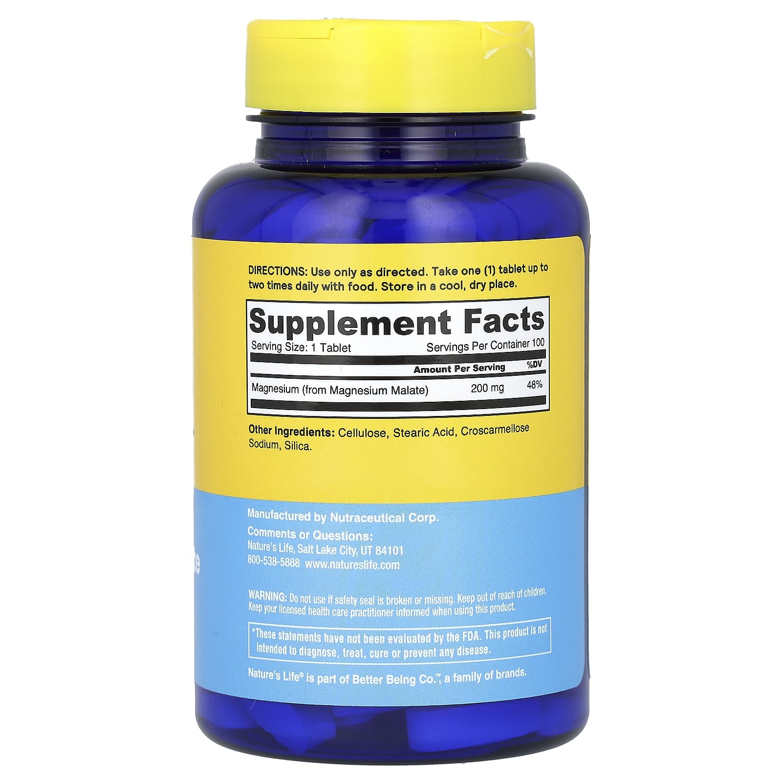 Nature’s Life, Magnesium Malate, 1,300 mg, 100 Tablets UPC 040647006591 | HiLife Vitamins