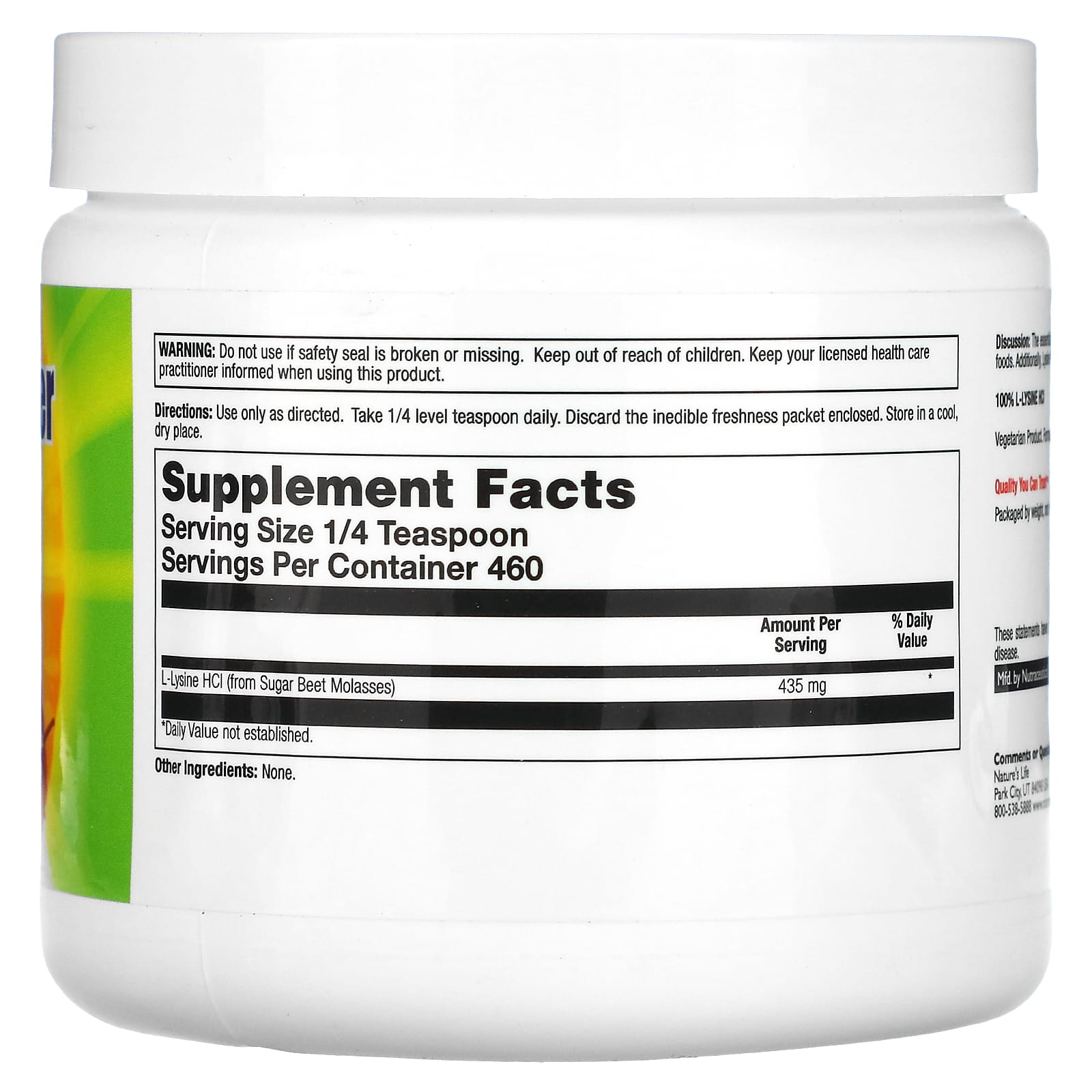 Nature’s Life, L-Lysine Powder, 200 Powder UPC 040647512306 | HiLife Vitamins