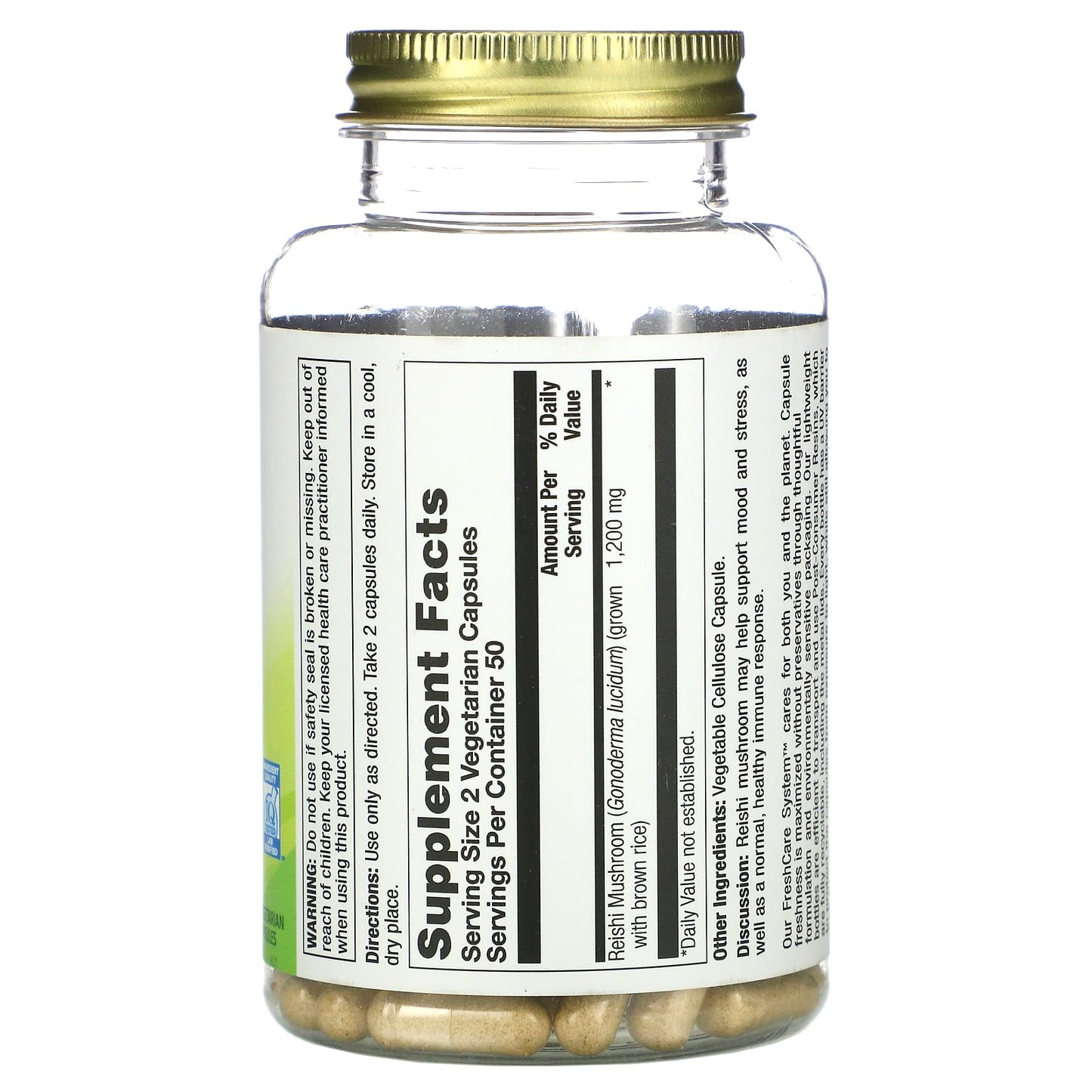 Nature's Life, Reishi Mushroom, 100 Vegetarian Capsules UPC 041954443789 | HiLife Vitamins