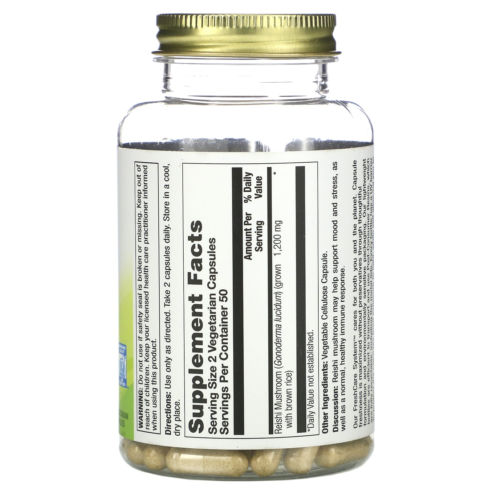 Nature's Life, Reishi Mushroom, 100 Vegetarian Capsules UPC 041954443789 | HiLife Vitamins