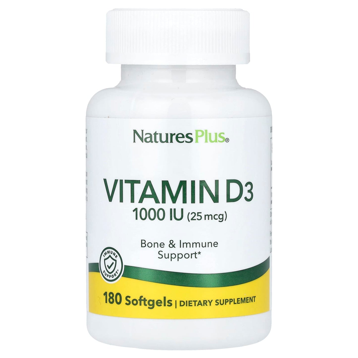 Nature's Plus, Vitamin D3, 25 mcg (1,000 IU), 180 Softgels UPC 097467010420 | Hilife Vitamins