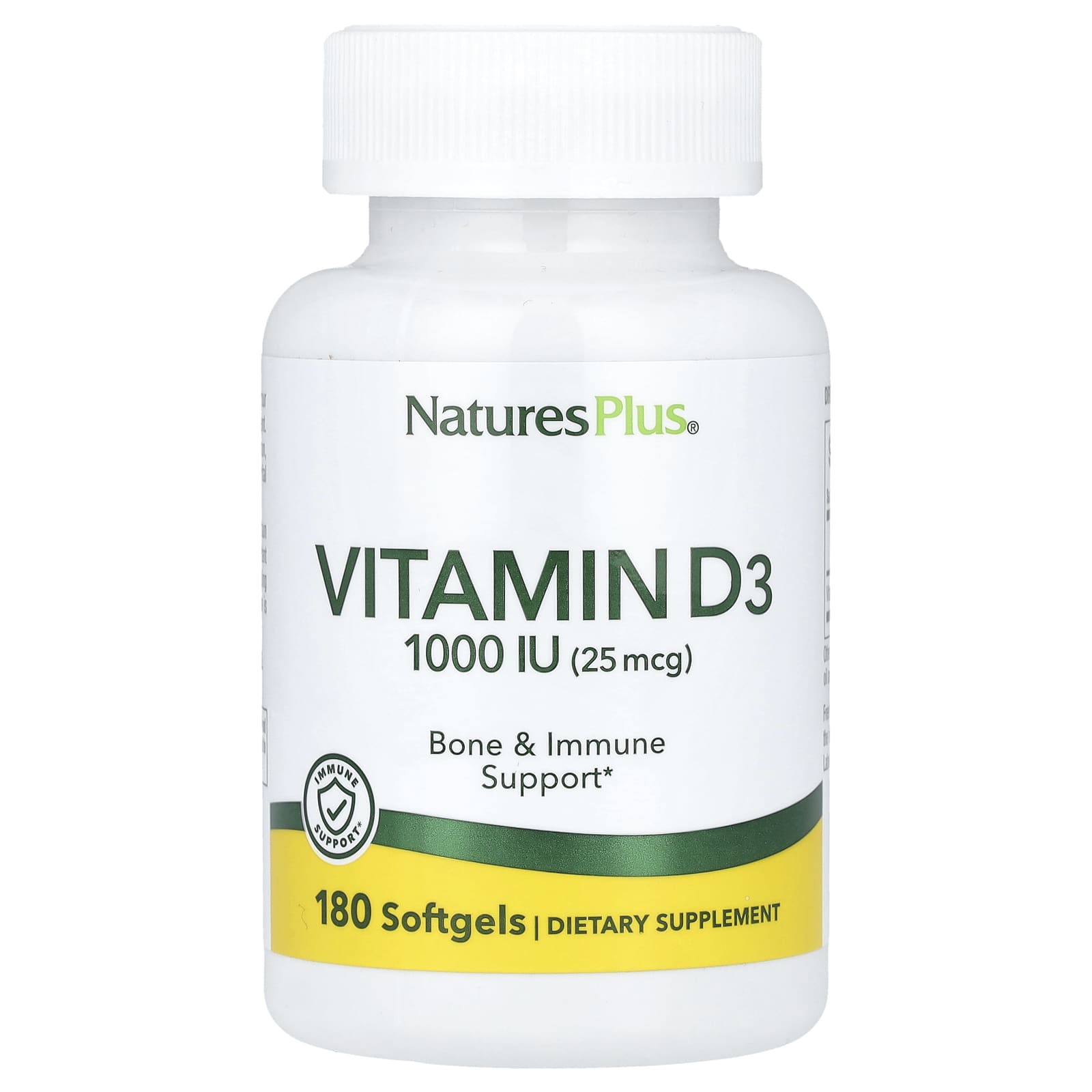 Nature's Plus, Vitamin D3, 25 mcg (1,000 IU), 180 Softgels UPC 097467010420 | Hilife Vitamins
