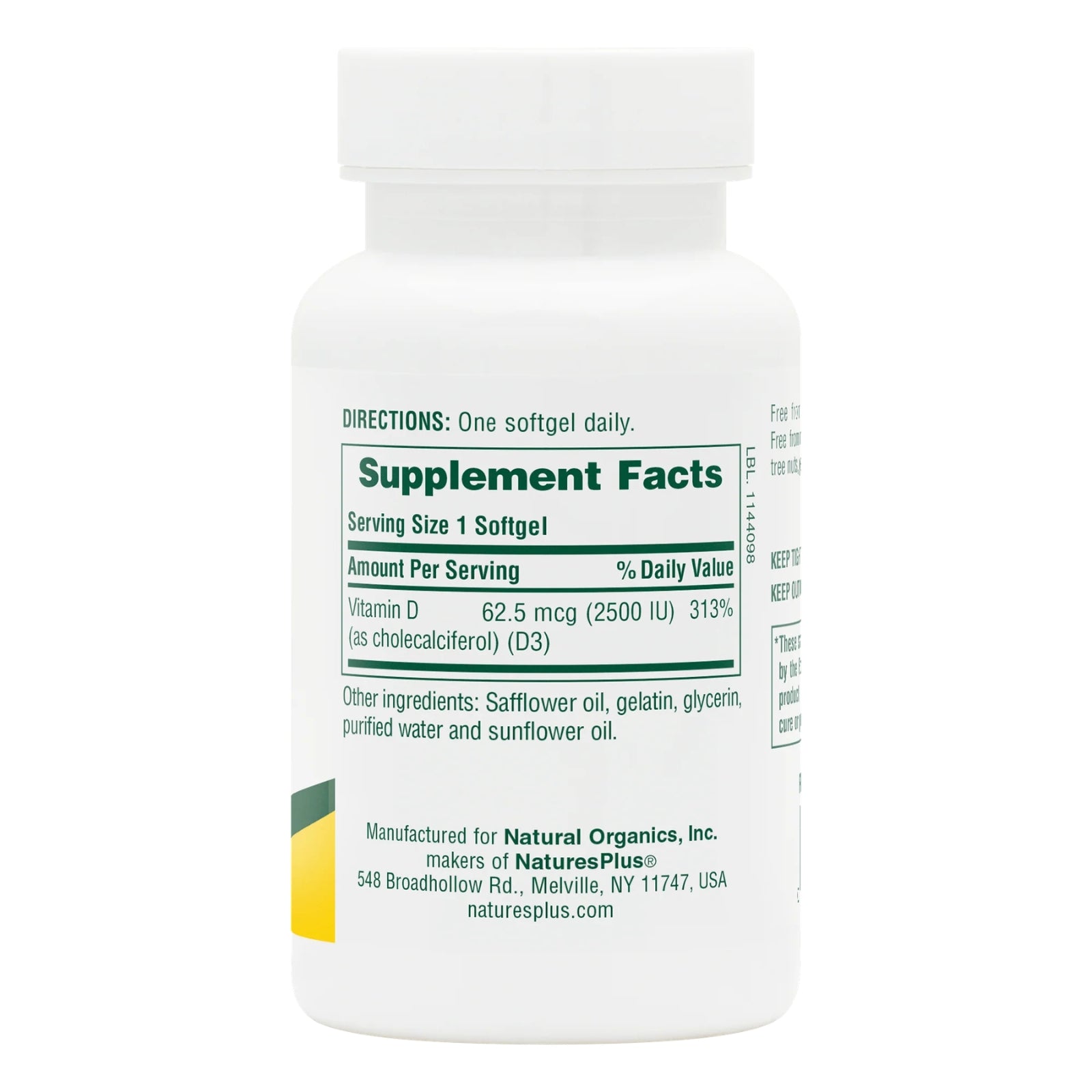 Nature’s Plus, Vitamin D3, 2500 IU, 90 Softgels UPC 097467010468 | HiLife Vitamins