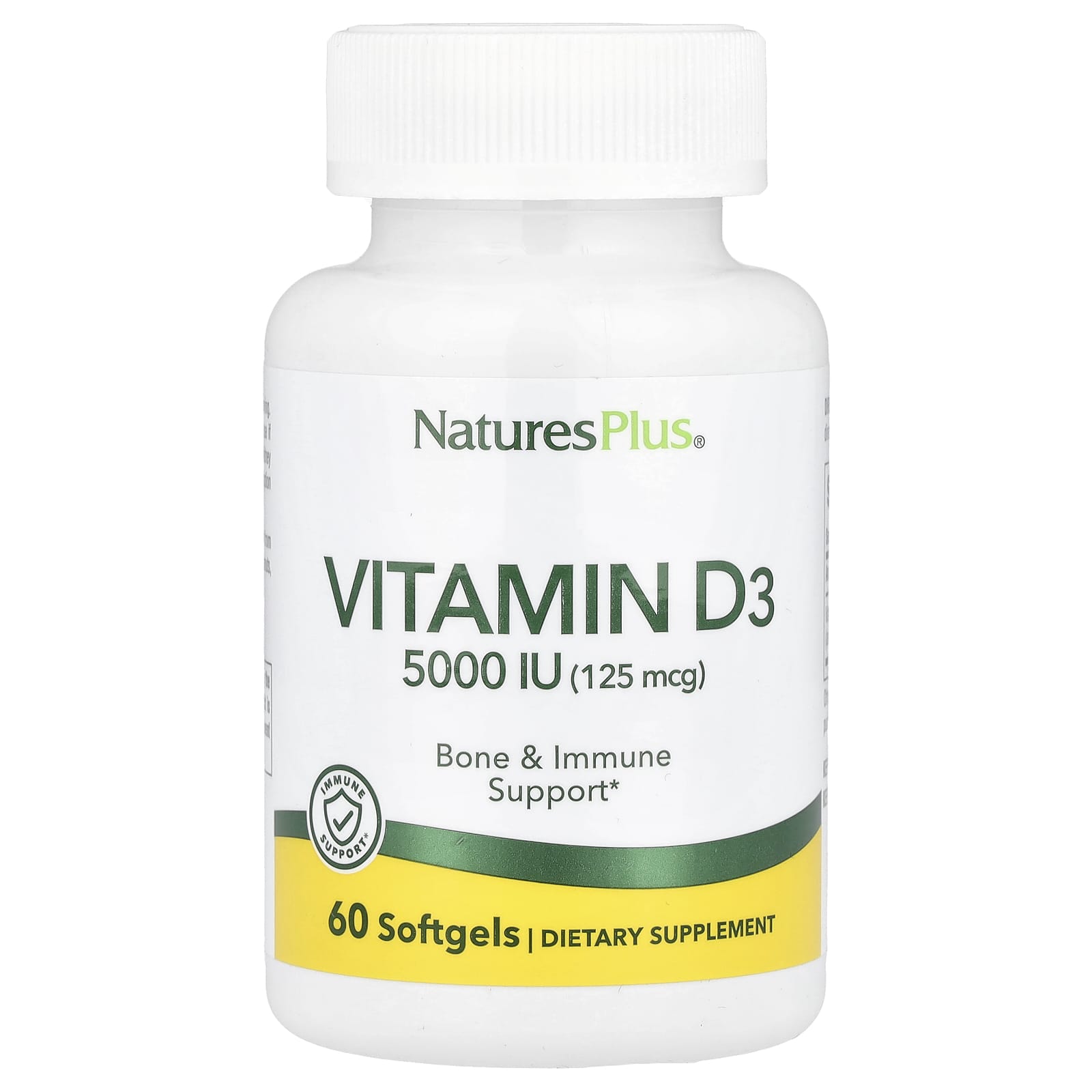 Nature’s Plus, Vitamin D3, 125 mcg (5,000 IU), 60 Softgels UPC 097467010475 | HiLife Vitamins