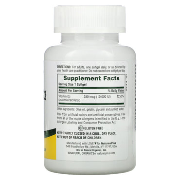 Nature's Plus, Vitamin D3, 10,000 IU (250 mcg), 60 Softgels UPC 097467010482 | HiLife Vitamins