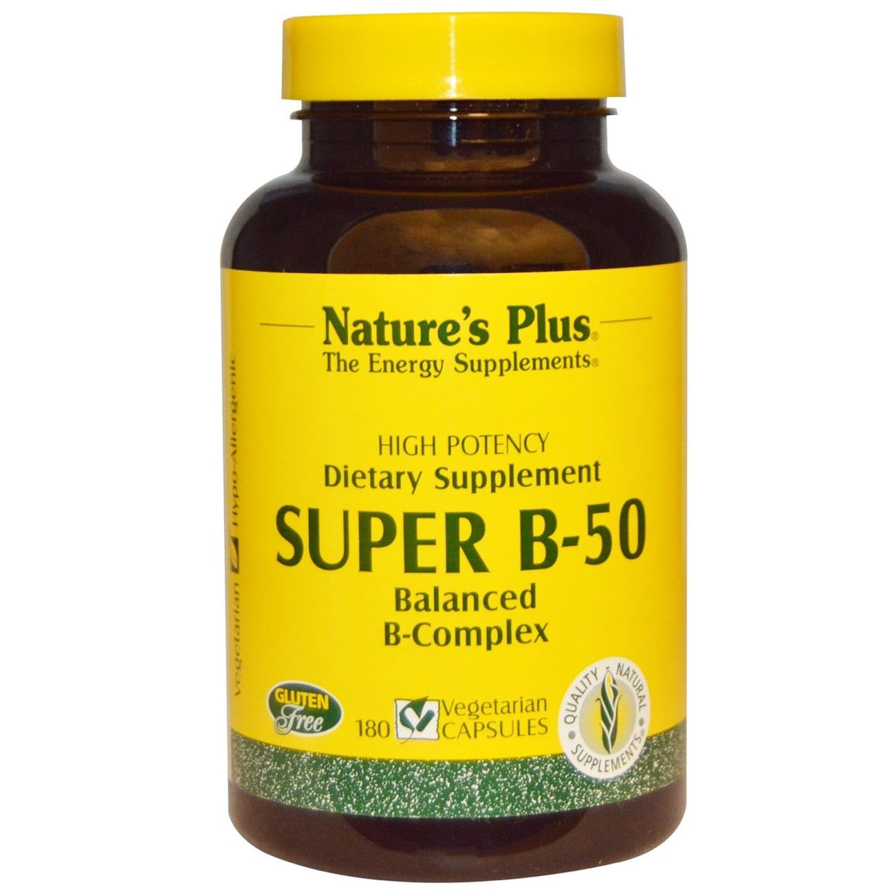 Nature's Plus, Super B-50 Complex, 180 Vegetarian Capsules UPC 097467013308 | Hilife Vitamins