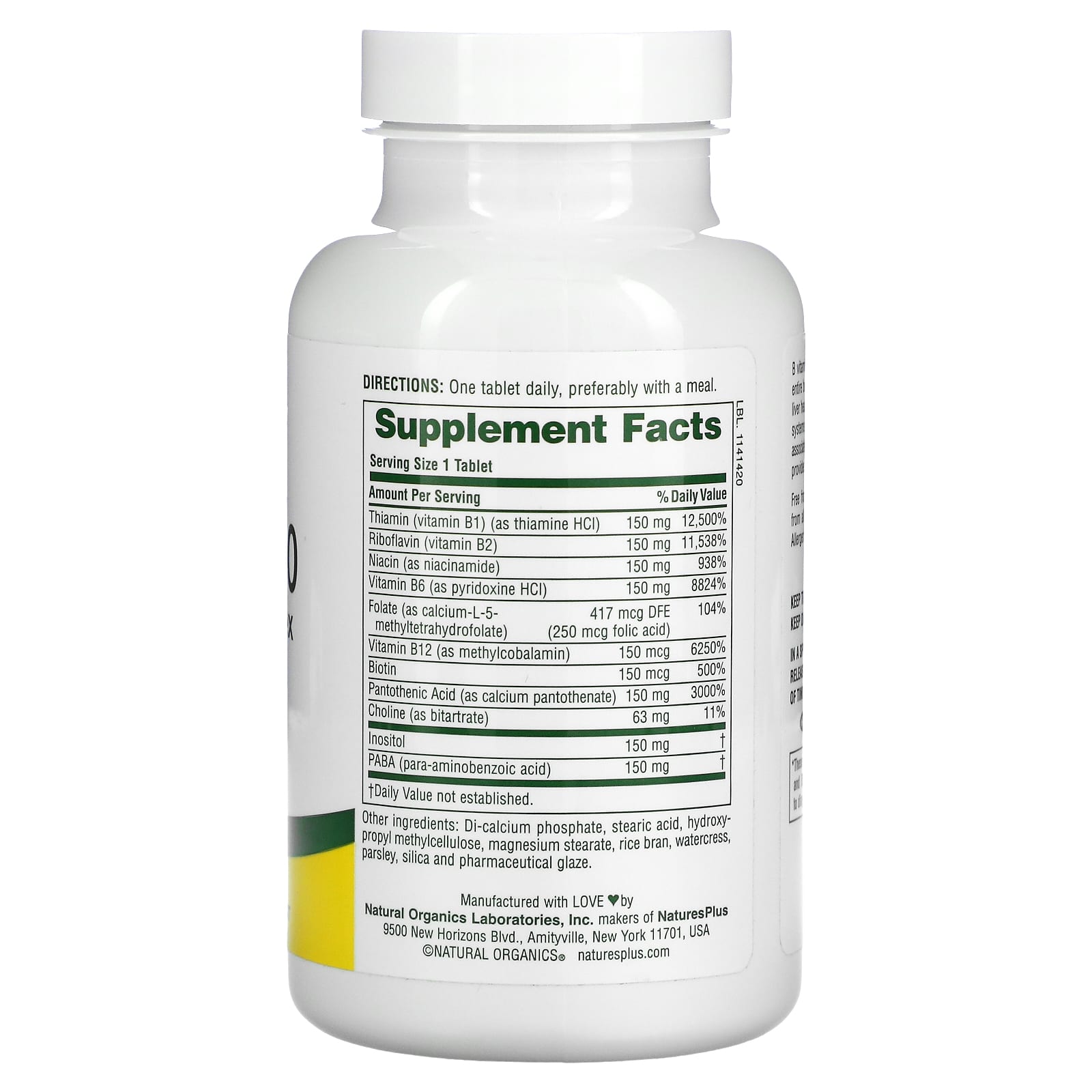 Nature's Plus, Sustained Release, Mega B-150, Balance B-Complex, 90 Tablets UPC 097467014558 | Hilife Vitamins