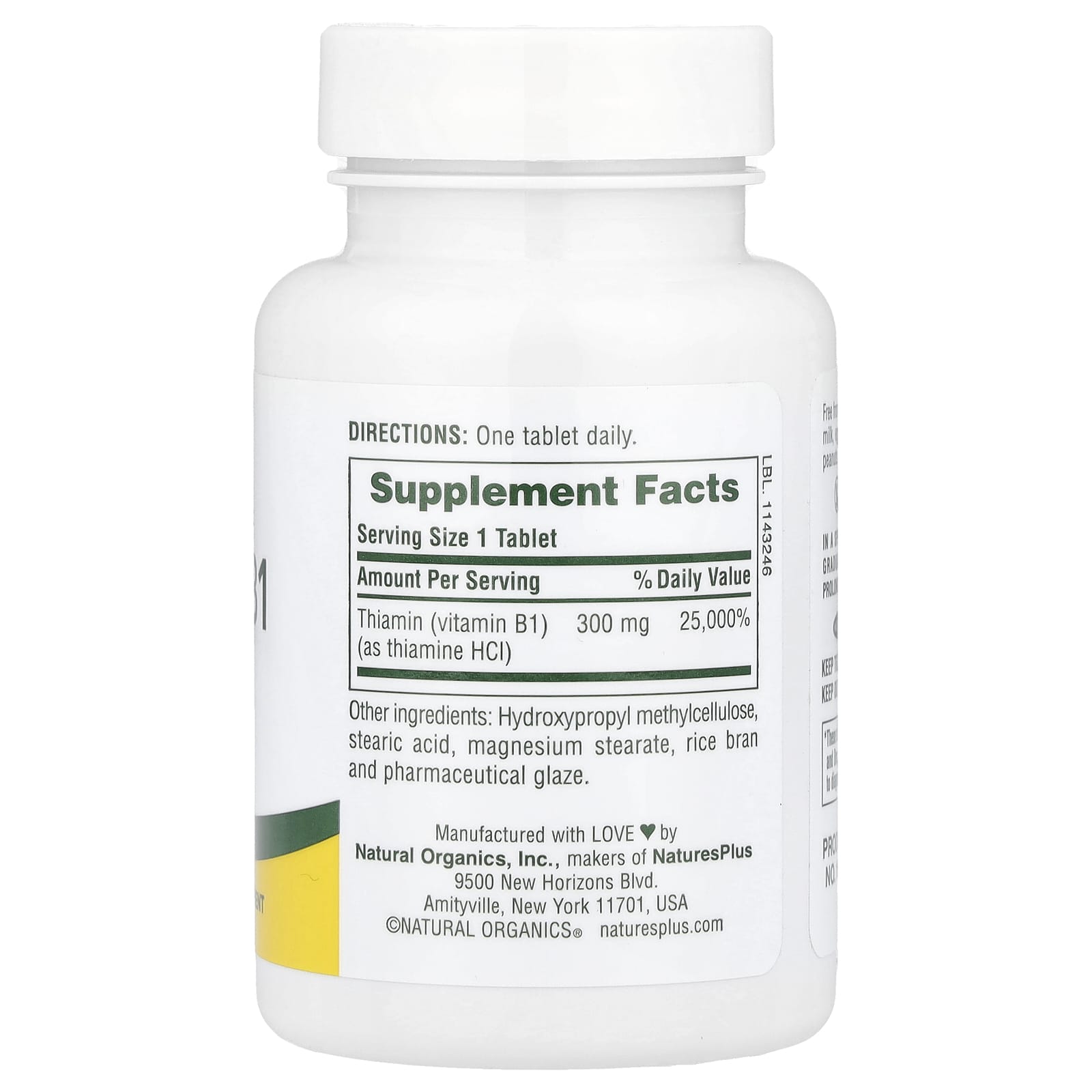 Nature's Plus, Sustained Release, Vitamin B1, 300 mg, 90 Tablets UPC 097467016057 | Hilife Vitamins