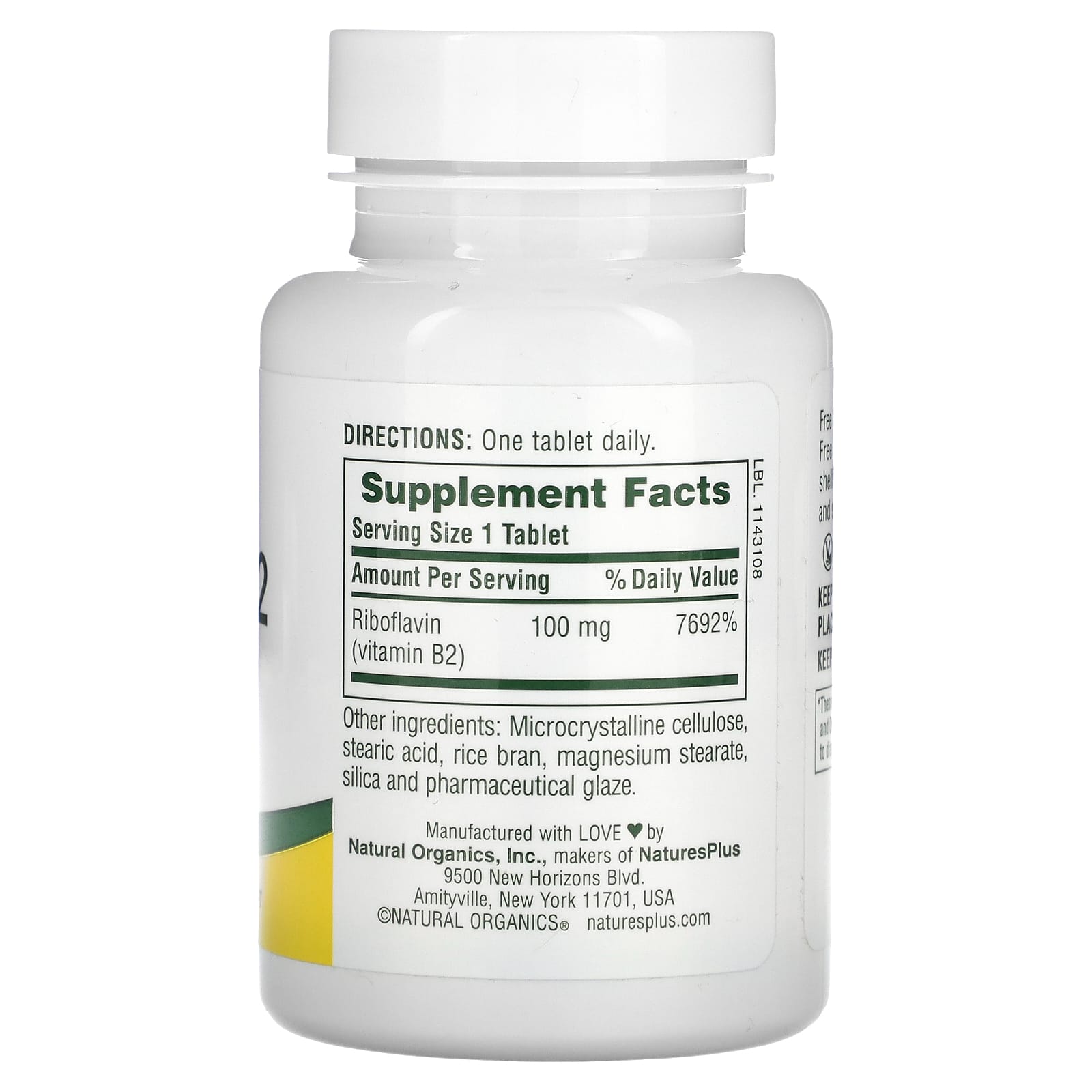 Nature's Plus, Vitamin B-2 100 mg, 90 Tablets UPC 097467016309 | Hilife Vitamins