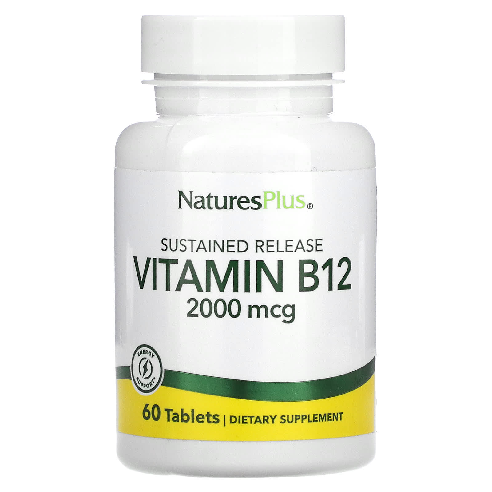Nature's Plus, Sustained Release, Vitamin B12, 2000 mcg, 60 Tablets UPC 097467017306 | Hilife Vitamins