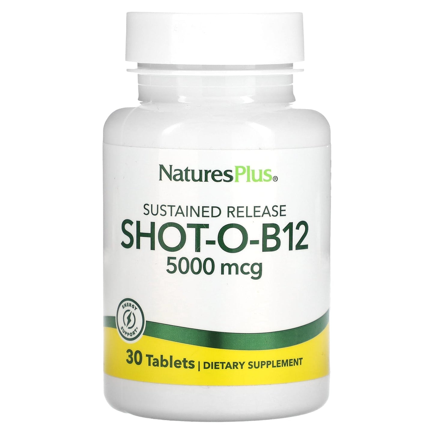 Nature's Plus, Shot-O-B12 5,000 Mcg S/R, 30 Tablets UPC 097467017351 | Hilife Vitamins
