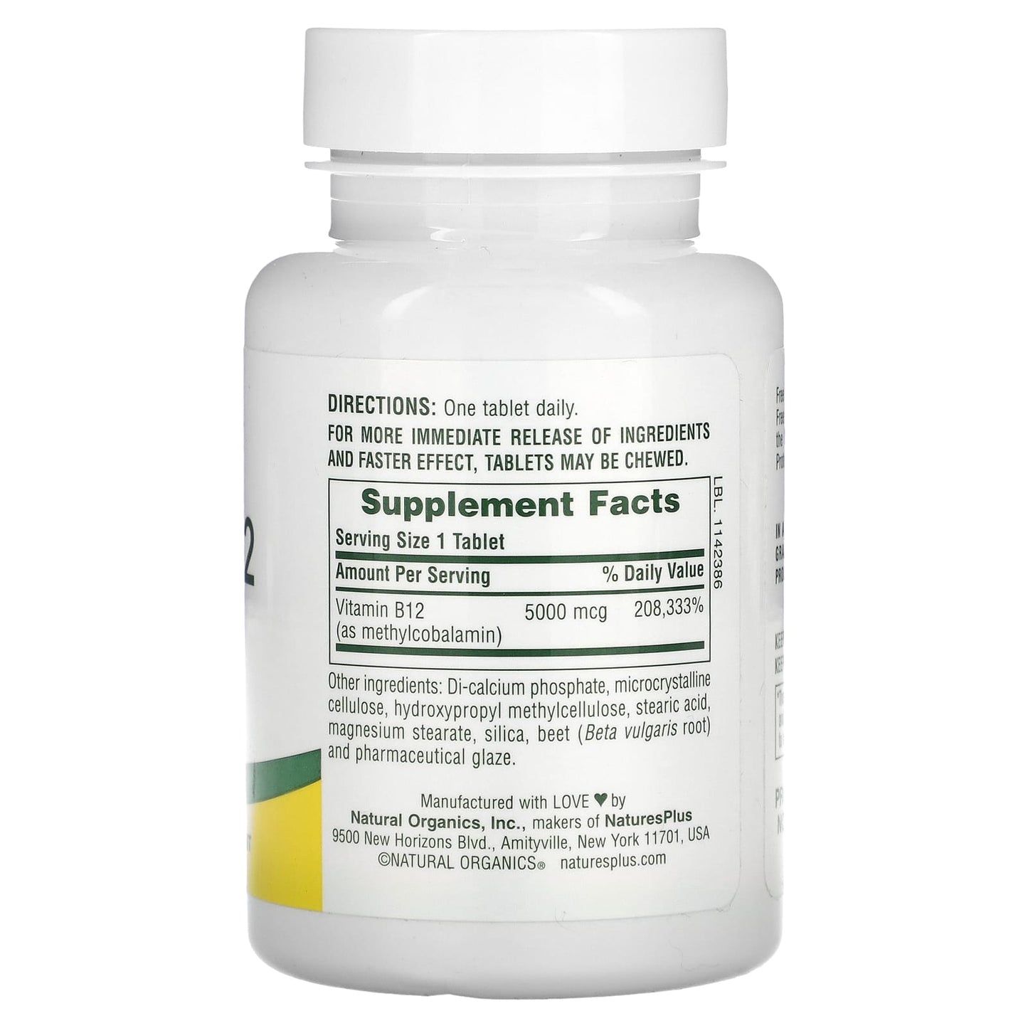 Nature's Plus, Shot-O-B12 5,000 Mcg S/R, 60 Tablets UPC 097467017368 | Hilife Vitamins