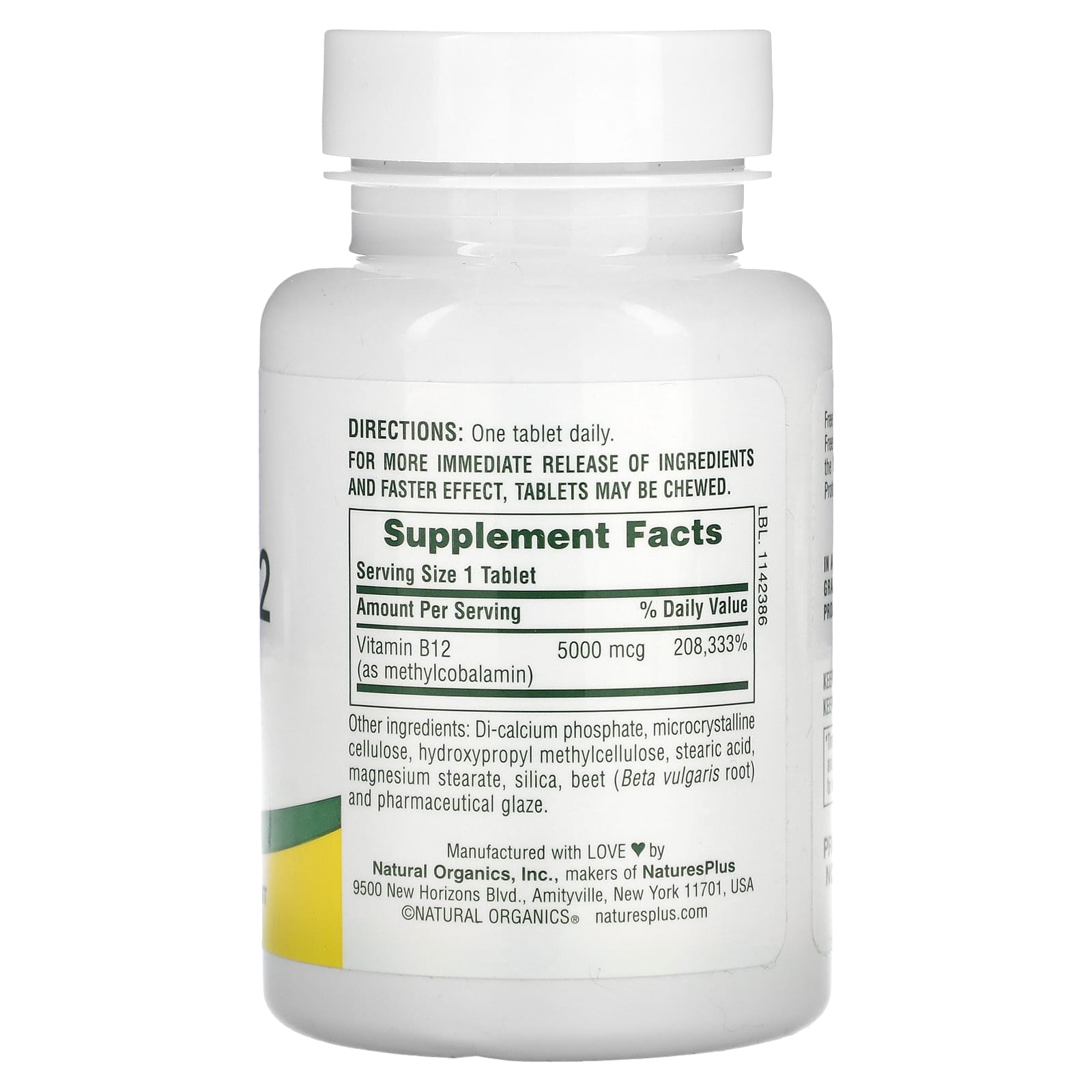 Nature's Plus, Shot-O-B12 5,000 Mcg S/R, 60 Tablets UPC 097467017368 | Hilife Vitamins