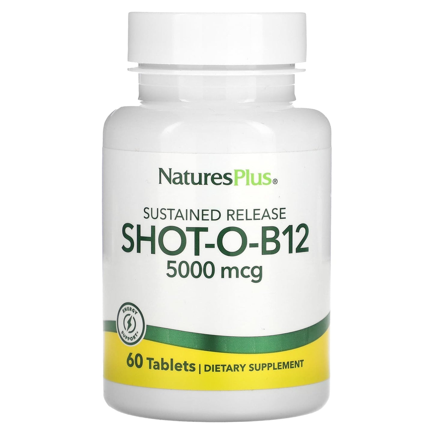 Nature's Plus, Shot-O-B12 5,000 Mcg S/R, 60 Tablets UPC 097467017368 | Hilife Vitamins