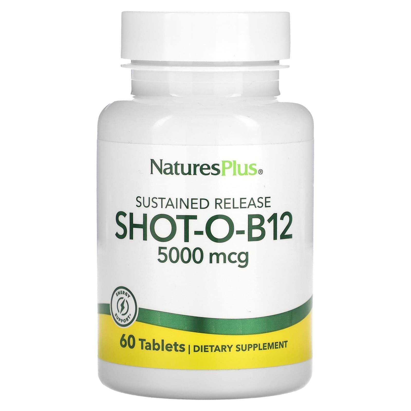 Nature's Plus, Shot-O-B12 5,000 Mcg S/R, 60 Tablets UPC 097467017368 | Hilife Vitamins