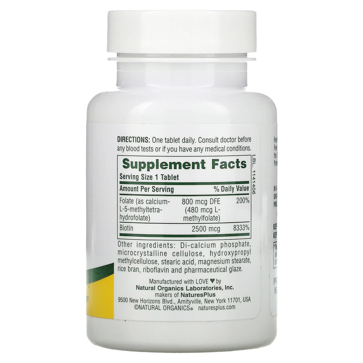 Nature's Plus, Sustained Release Biotin & Folate, 30 Tablets UPC 097467017924 | Hilife Vitamins