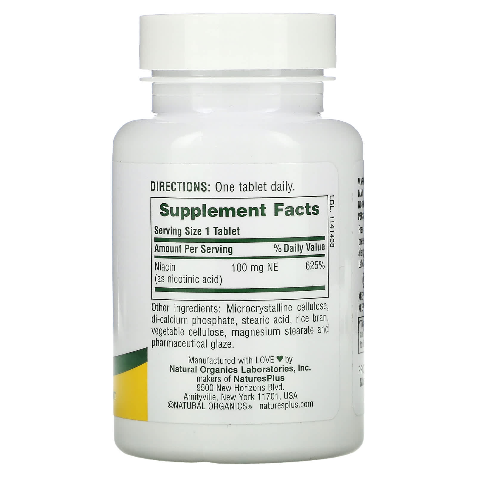 Nature's Plus, Niacin, 100 mg, 90 Tablets UPC 097467018501 | Hilife Vitamins