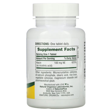 Nature's Plus, Niacin, 100 mg, 90 Tablets UPC 097467018501 | Hilife Vitamins