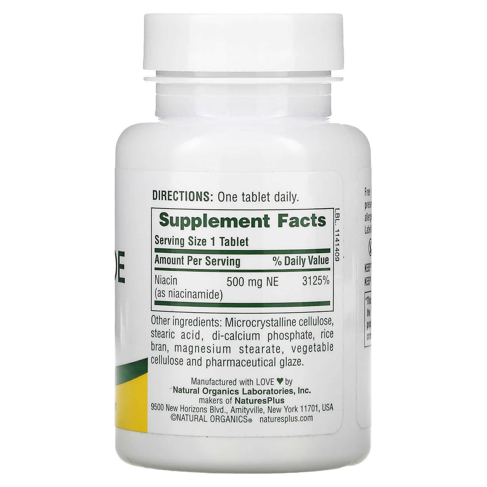 Nature's Plus, Niacinamide, 500 mg, 90 Tablets UPC 097467018907 | Hilife Vitamins