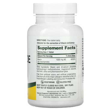 Nature's Plus, Sustained Release Niacinamide, 1000 mg, 90 Tablets UPC 097467019300 | Hilife Vitamins