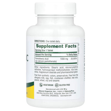 Nature's Plus, Pantothenic Acid, 1000 mg, 60 Tablets UPC 097467020603 | Hilife Vitamins
