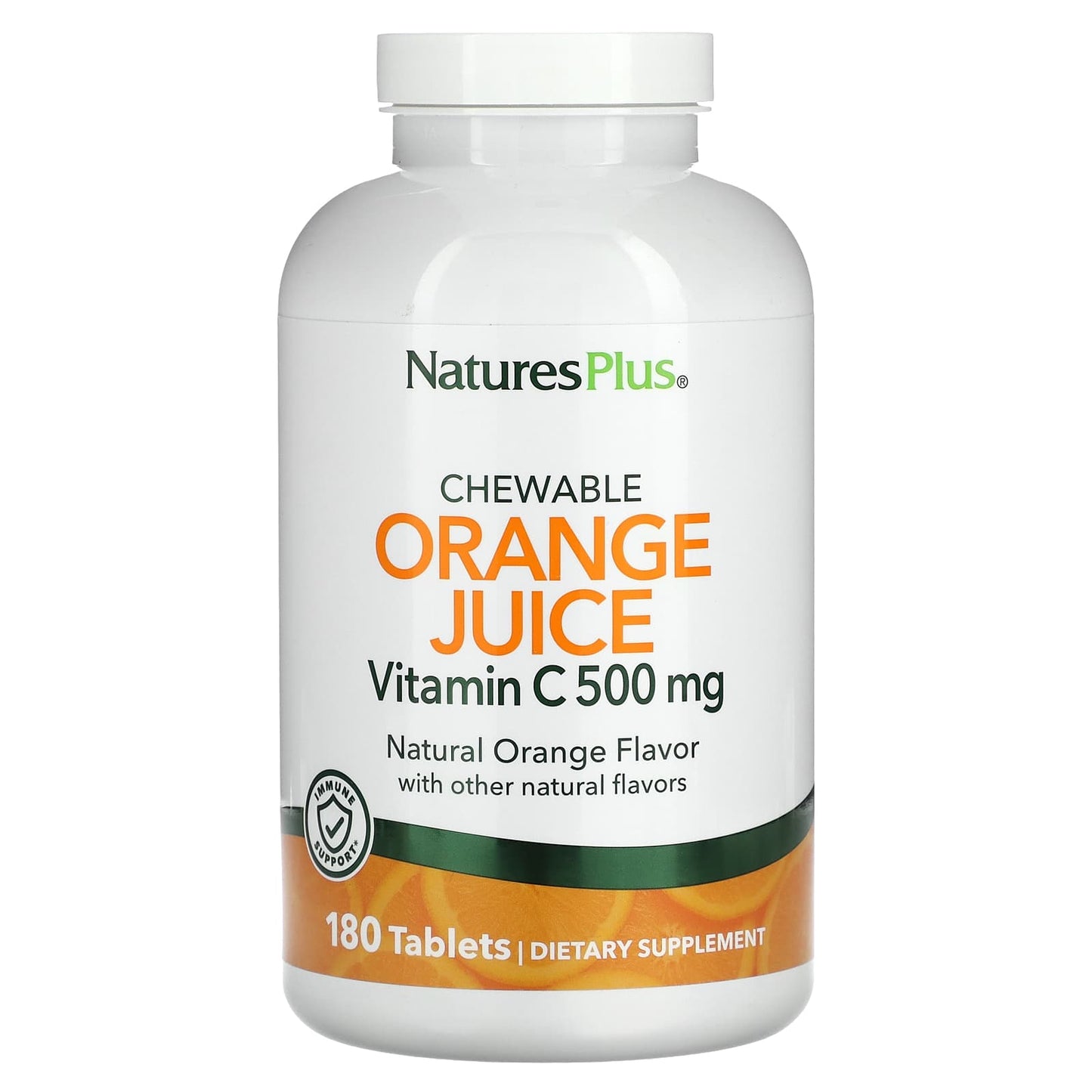 Nature's Plus, Chewable, Orange Juice, Vitamin C, 500 mg, 180 Chewables UPC 097467024670 | Hilife Vitamins