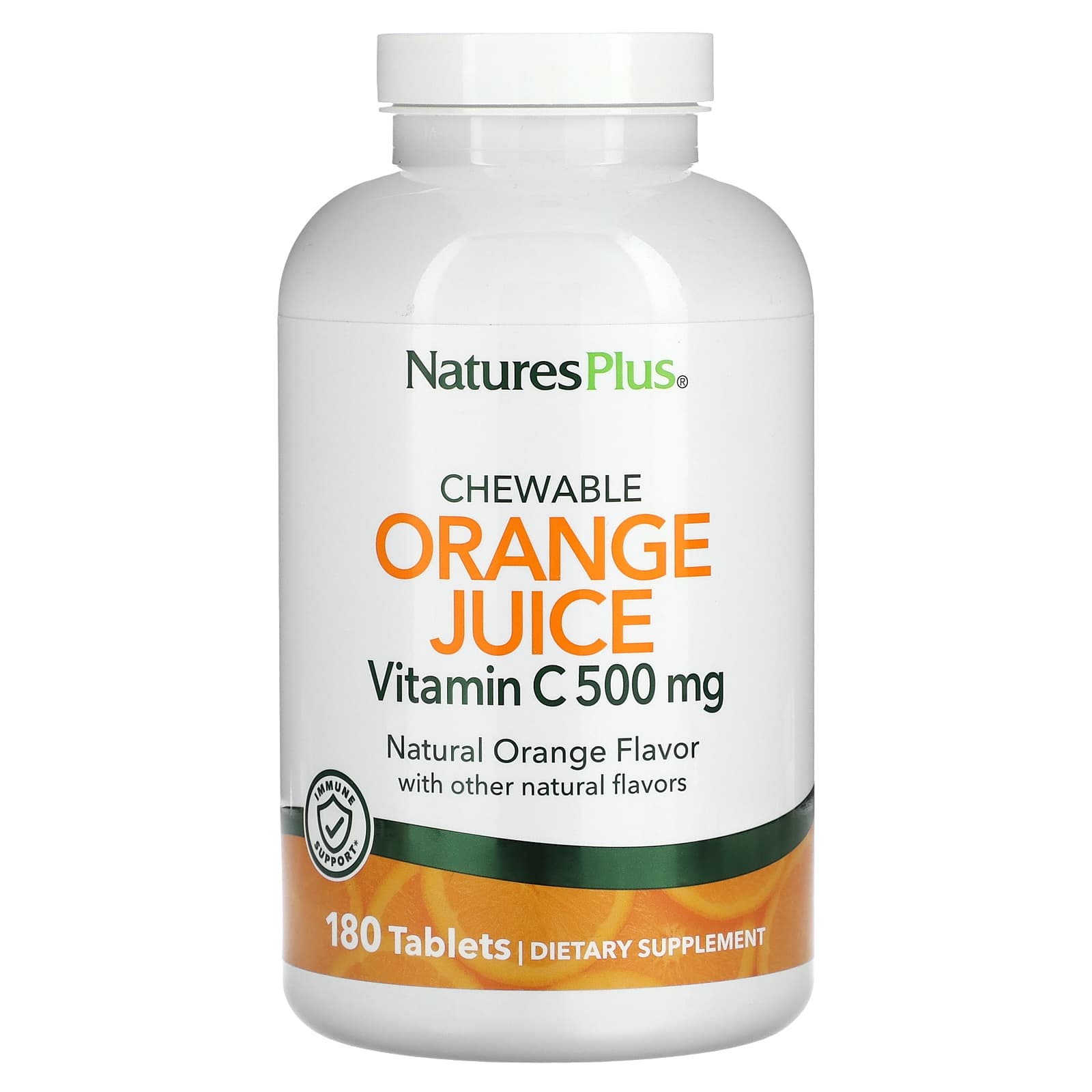 Nature's Plus, Chewable, Orange Juice, Vitamin C, 500 mg, 180 Chewables UPC 097467024670 | Hilife Vitamins
