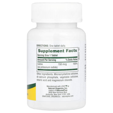 Nature's Plus, Iodine, Potassium Iodide, 150 mcg, 100 Tablets UPC 097467033719 | Hilife Vitamins