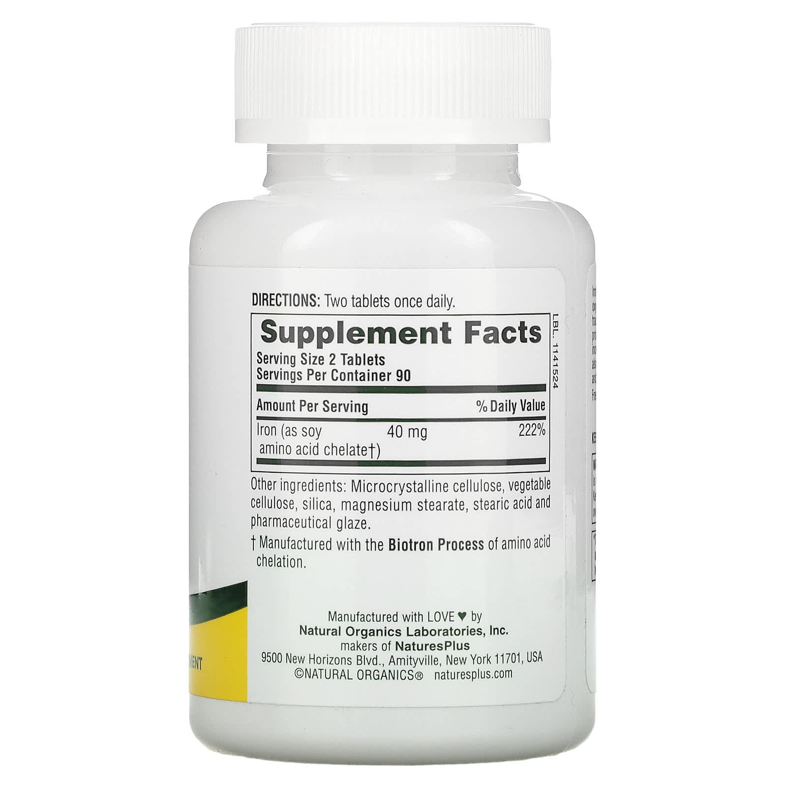 Nature's Plus, Iron, 20 mg, 180 Tablets UPC 097467034204 | Hilife Vitamins